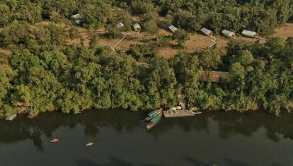 Aerial view of Botum Sakor National Park and Cardomom Tented Camp