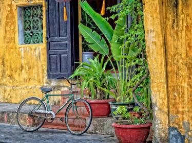 Bicycle outside traditional shopfront in Hoi An