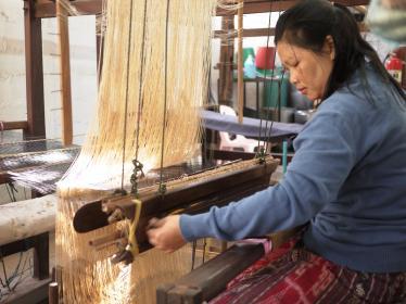 Weaving demonstration at Carol Cassidy's workshop in Vientiane