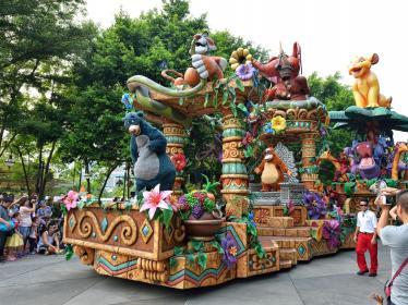 Float with Disney characters as part of parade at Disneyland
